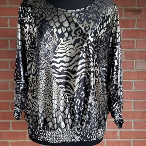 Vintage Cindy Collins Silver & Black Top Women's Size Medium